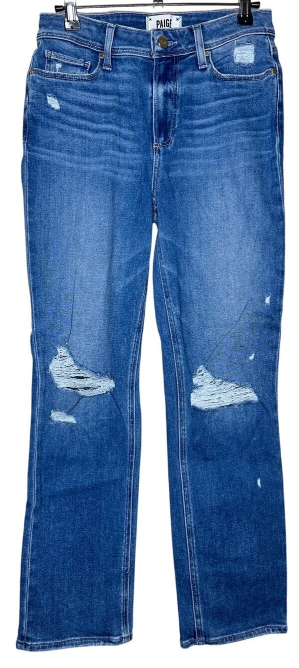Paige Cindy Crop Jeans High Rise Straight Leg Distressed Medium Wash Size 26